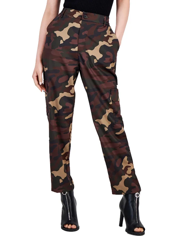 women's color block skirts -Womens Satin Mid Rise Cargo Pants