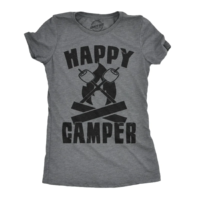 women's sheer tops -Happy Camper Womens Tee Women's T Shirt