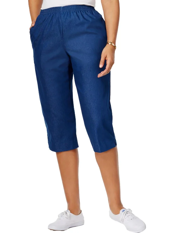 classic pants for women -Petites Womens High Rise Heathered Capri Pants