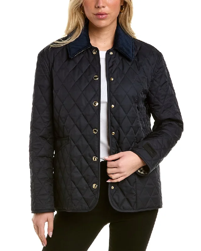 lightweight coats for women -Burberry Corduroy Collar Diamond Quilted Jacket