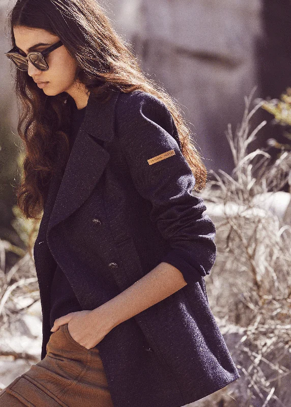 women's winter coats -Héritage peacoat for women in Merino wool - SAINT JAMES x Atelier Tuffery (INDIGO/CHANVRE)