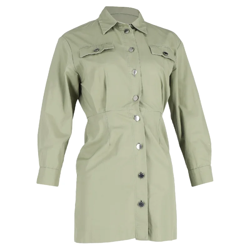 trendy leather jackets for women -Sandro Liana Mini Shirt Dress In Green Cotton