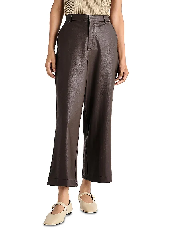 women's satin skirts -Womens Faux Leather Vegan Ankle Pants