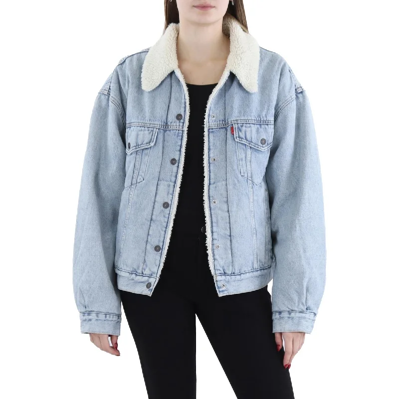 winter-ready coats for women -Womens Denim Sherpa Trucker Jacket