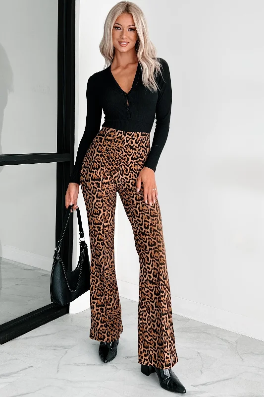 women's midi skirts -Feeling Ferocious Leopard Print Flare Pants (Leopard)