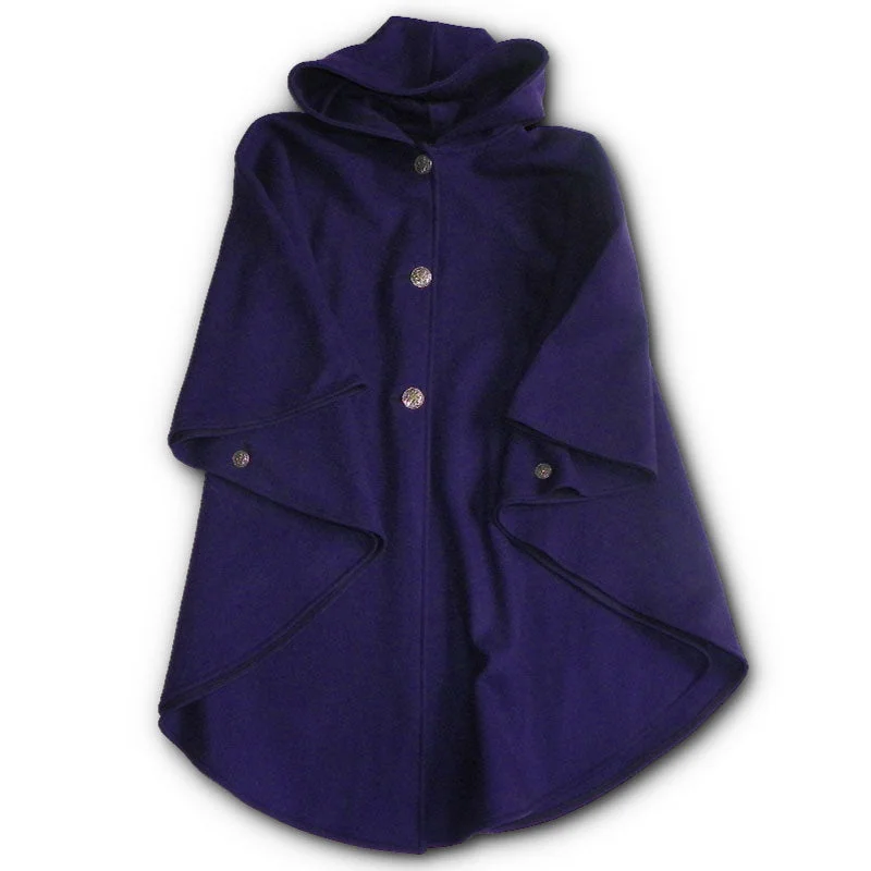 ladies' single-breasted coats -Traditional Button Cape - Deep Purple