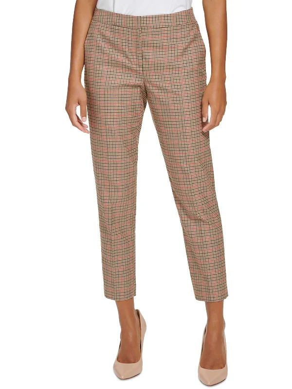 women's fitted trousers -Womens Plaid Slim Leg Ankle Pants