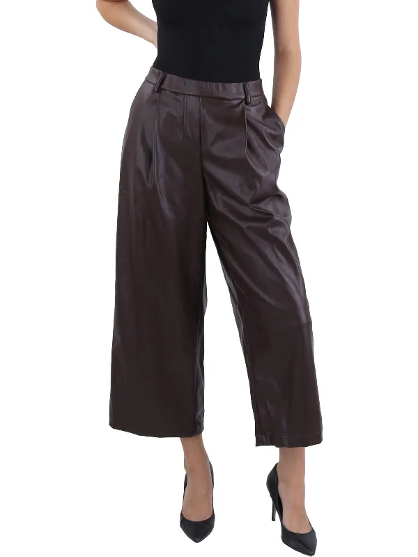 ladies' flowy skirts -Womens Faux Leather High Rise Wide Leg Pants