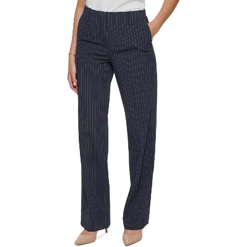 women's pleated wide-leg pants -Womens Pinstripe Knit Wide Leg Pants