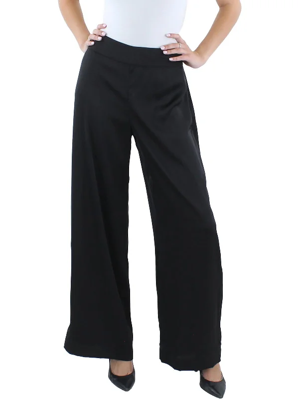 ladies' wide-leg trousers -Womens Zipper Polyester Wide Leg Pants