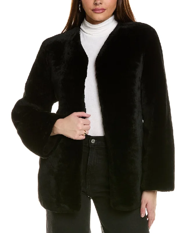 women's classic trench coats -GORSKI Collarless Shearling Jacket