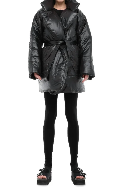 women's varsity jackets -Knee Length Sleeping Bag Coat In Black