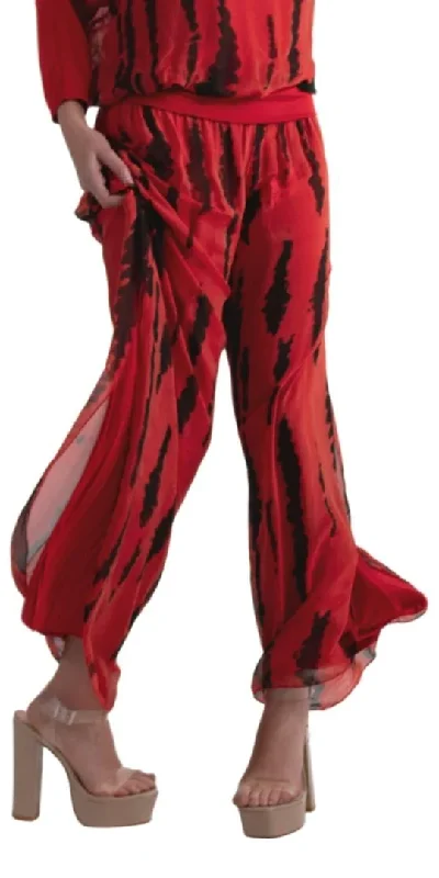 women's floral print skirts -Black & Red Tie Dye Silk Pant w/ Side Slit