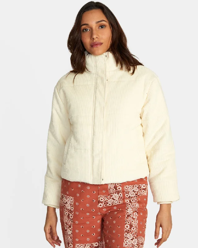 women's belted coats -Eezeh Corduroy Puffer Jacket - Afterglow