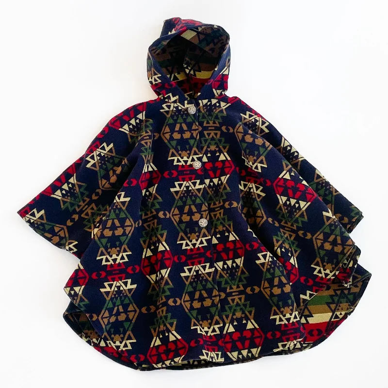 women's longline trench coats -Traditional Button Cape - Blue Indian Print