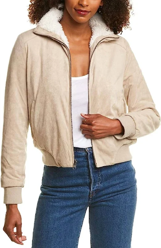 women's sporty jackets -Kendal Reversible Bomber Jacket In Cafe Au Lait