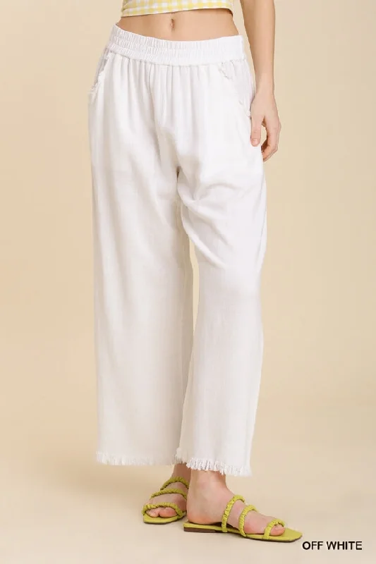 women's soft lounge shorts -White Linen Blend  Pant w/ Elastic Waist