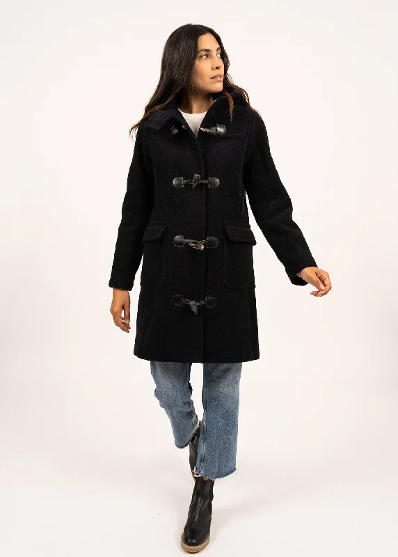 women's elegant winter coats -Venus classic duffle-coat - in wool, with herringbone pattern (NAVY)