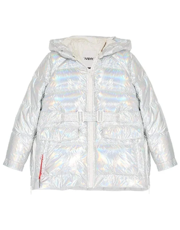 ladies' slim trench coats -Front Zip Holographic Jacket