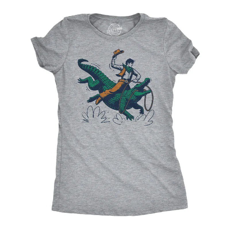 women's layered tops -Cowboy Gator Ride Women's T Shirt