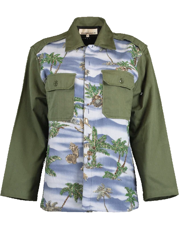 stylish pea coats for women -Hawaiian Print Army Jacket