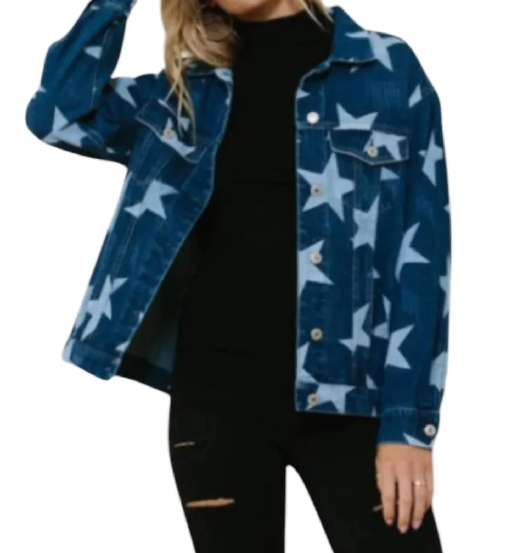 women's down coats -Star Struck Denim Jacket In Blue