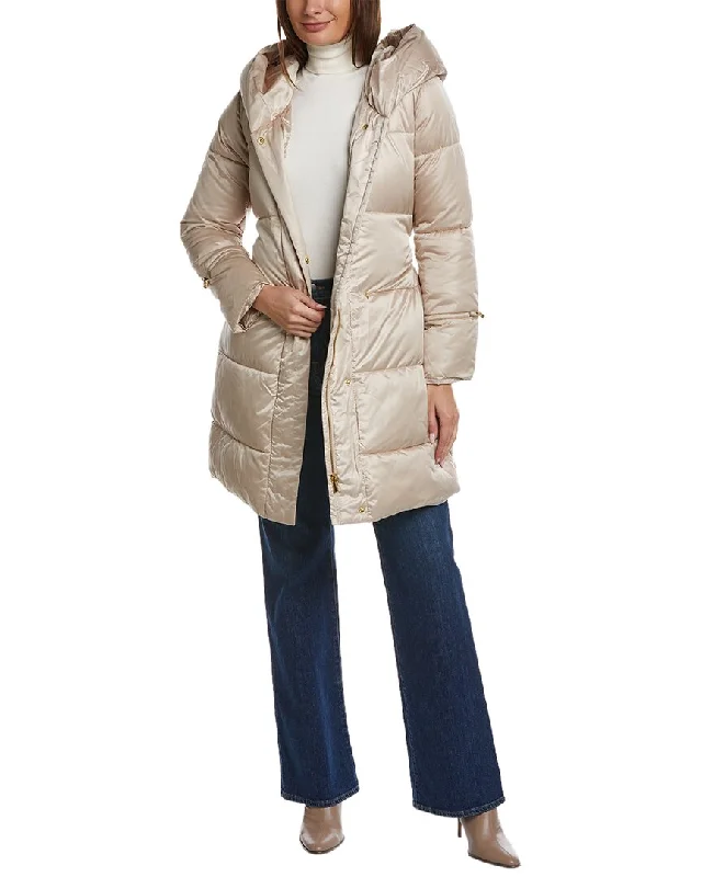 casual winter jackets for women -Via Spiga Pillow Collar Belted Coat