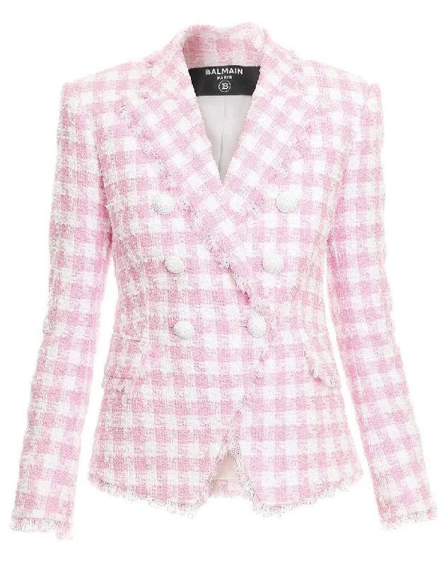 winter-ready coats for women -6 Button Gingham Tweed Jacket