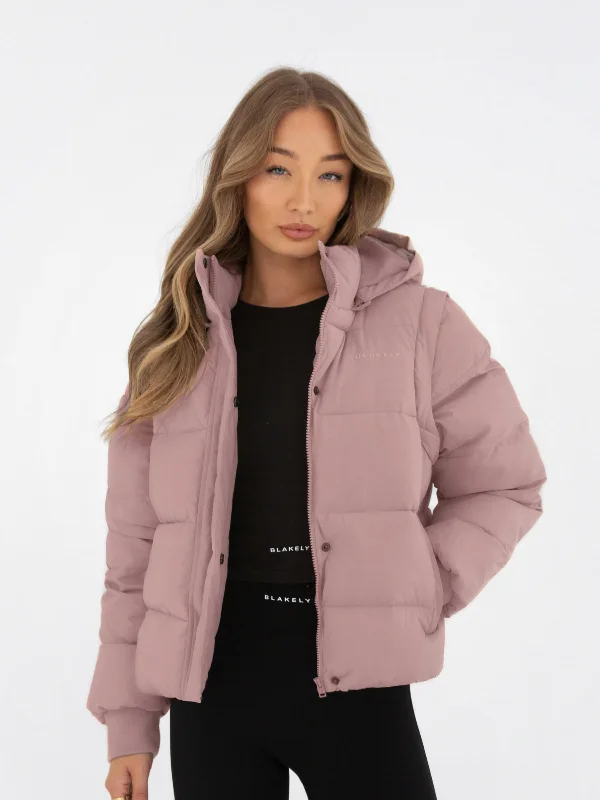 ladies' military jackets -Multiway Puffer Coat 2 - Pink