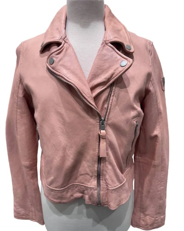 women’s casual blazers -Women's Leather Moto Jacket In Peach