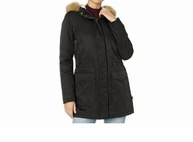 softshell jackets for women -Faux Fur Trimmed Hooded Sherpa Parka Jacket In Black