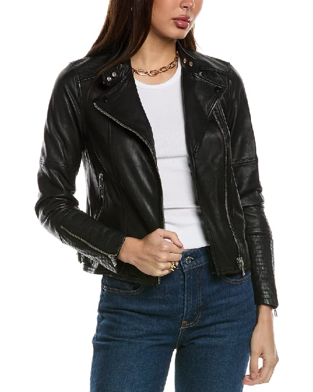 trendy outerwear for women -Reiss Tallis Leather Biker Jacket