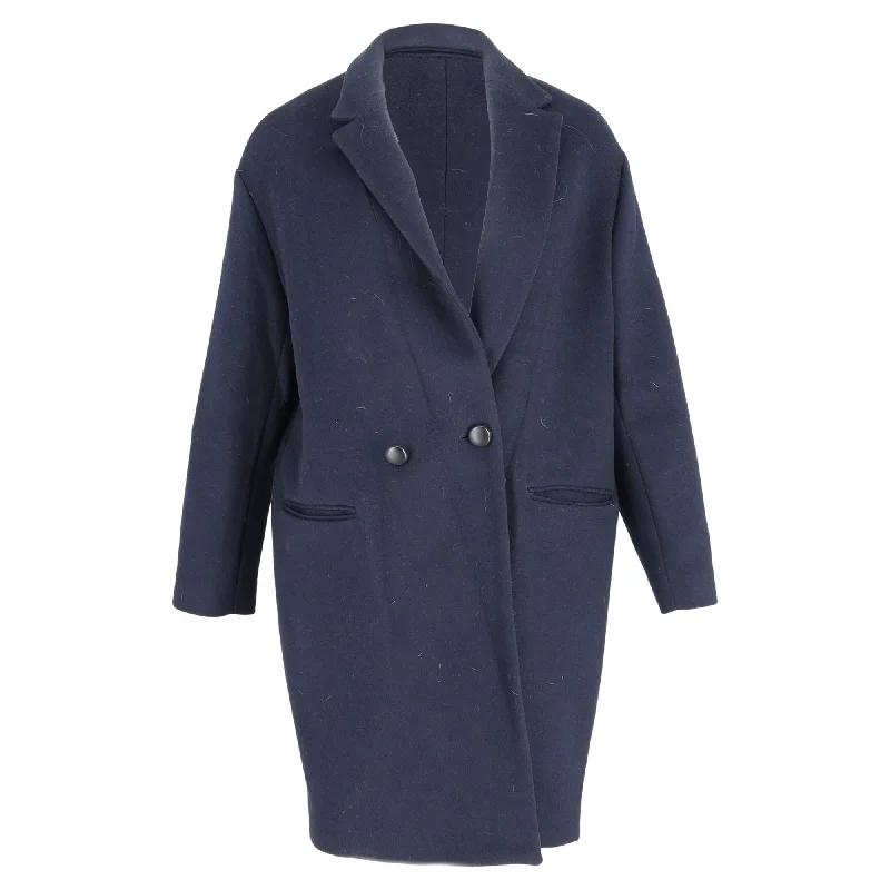 women’s belted blazers -Isabel Marant Double-Breasted Coat in Navy Blue Wool