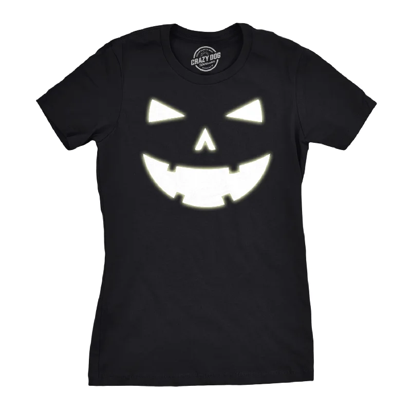 casual tank tops for women -Happy Tooth Glowing Pumpkin Face Women's T Shirt