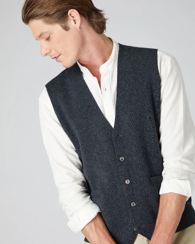 women's reversible jackets -Men's Chelsea Cashmere Waistcoat Dark Charcoal Grey