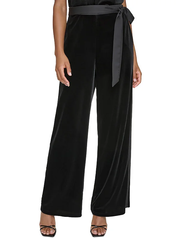 women's asymmetrical skirts -Womens Velvet High Rise Straight Leg Pants