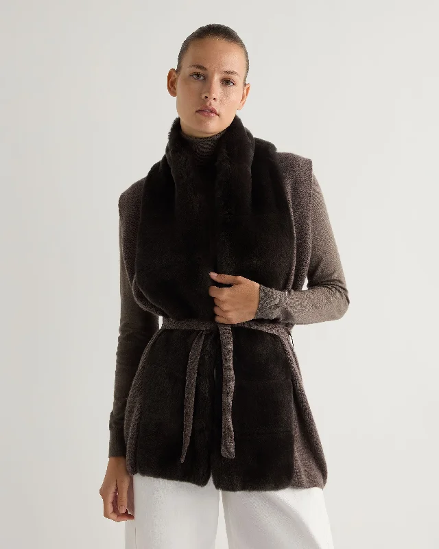 ladies' belted wool coats -Women's Lola Fur Placket Cashmere Gilet Biscotti Brown