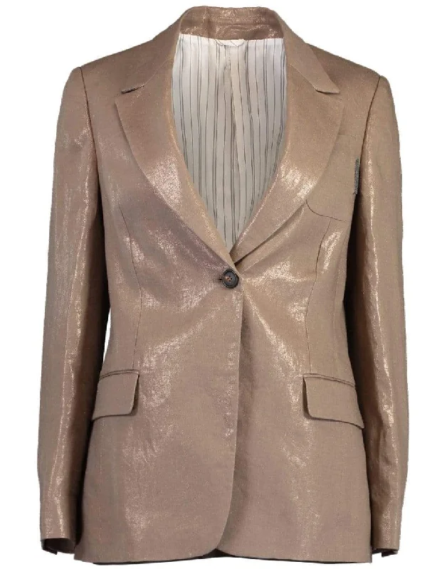 women's cropped jackets -Metallic Linen Jacket