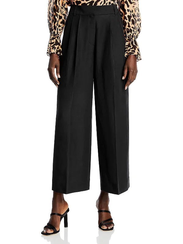 women's A-line skirts -Womens Linen Blend Pleater Wide Leg Pants