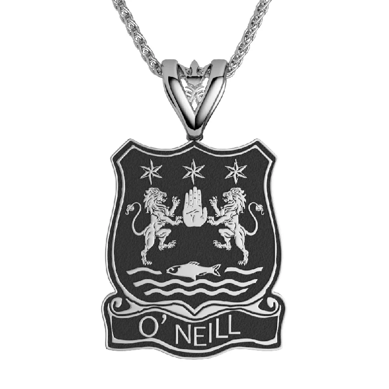 women's knitted coats -Silver Oxidized Shield Coat of Arms Necklace