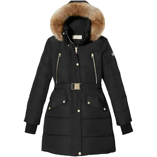 women's button-up coats -MICHAEL Michael Kors Women's Down Winter Coat With Hood