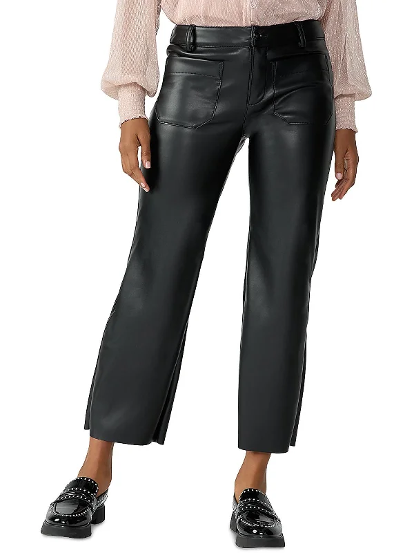 women's A-line skirts -Marine Womens Faux Leather Crop Ankle Pants