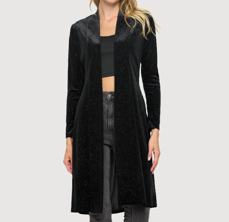 women's down coats -Glitter Duster Jacket In Black