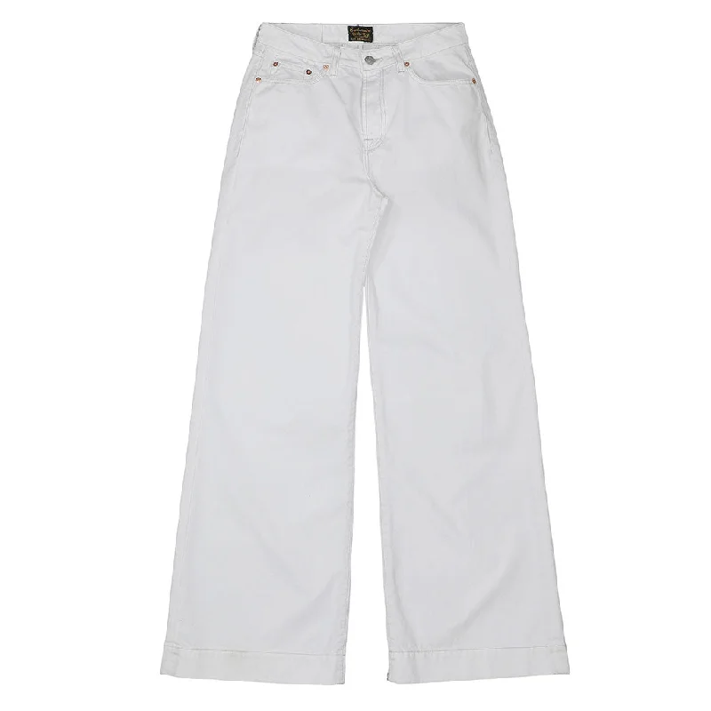 ladies' leather leggings -5-Pocket High Rise Wide Twill Pants - Rincon White