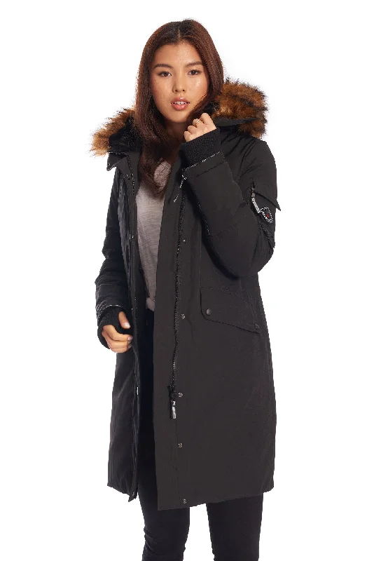 women's button-up coats -LAURENTIAN | WOMEN'S VEGAN DOWN (RECYCLED) LONG PARKA