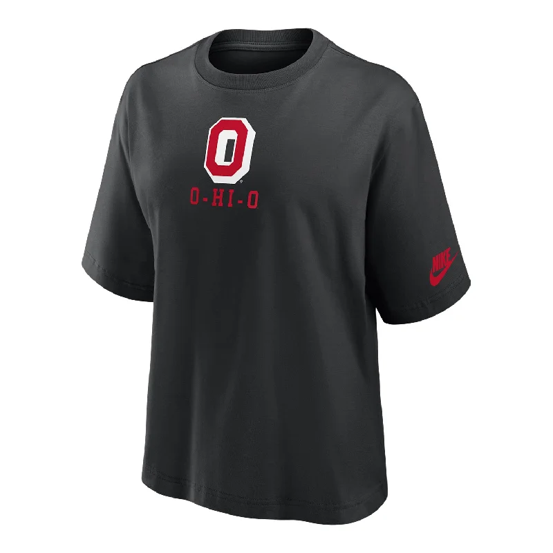 ladies' sleeveless tops -Ladies Ohio State Buckeyes Nike Retro Boxy Black T-Shirt