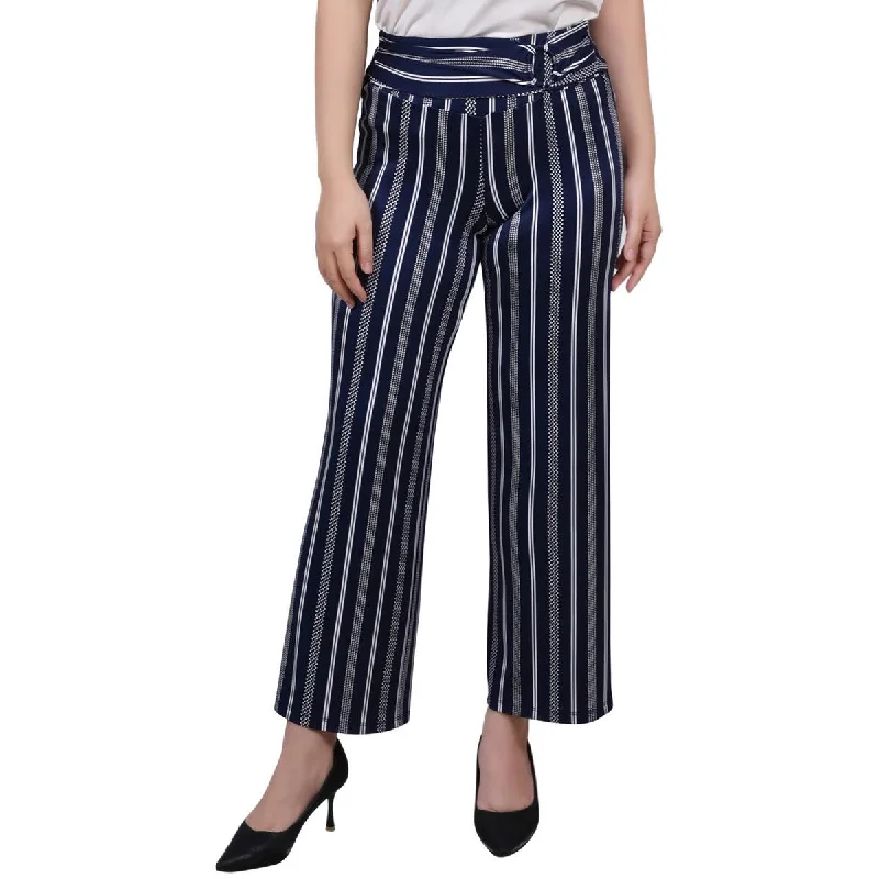 women's button-up skirts -NY Collection Womens Petites Belted  Cropped Pants