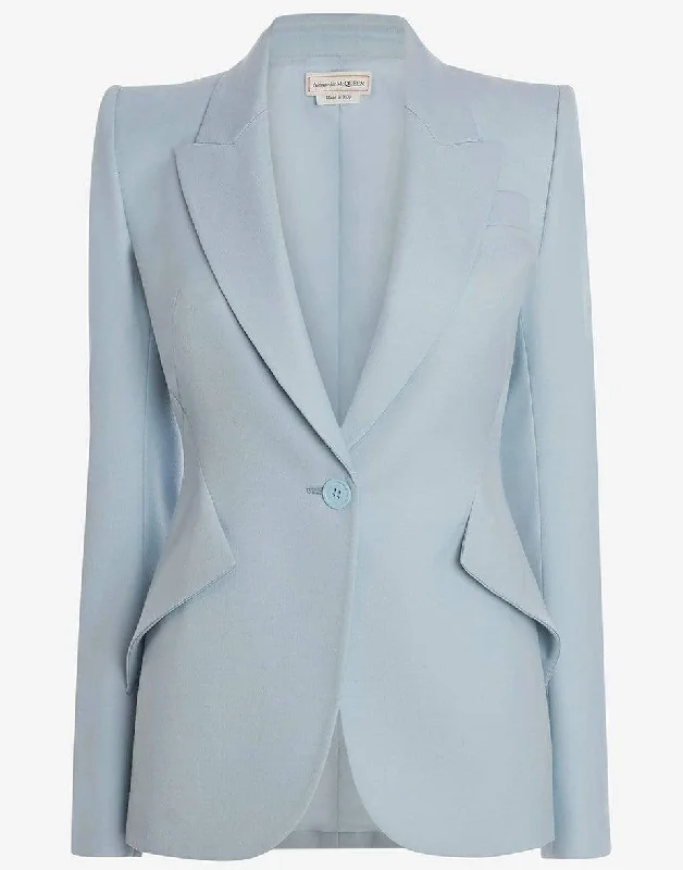 women's reversible jackets -Powder Blue Peak Shoulder Wool Jacket