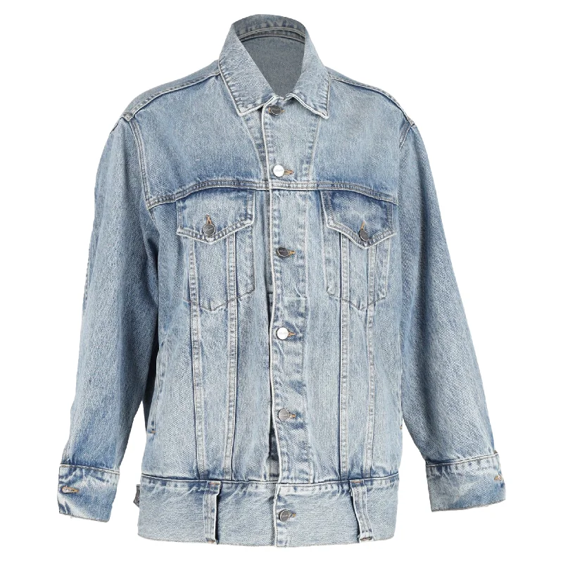 women's short trench coats -Khaite Grizzo Denim Jacket in Blue Cotton