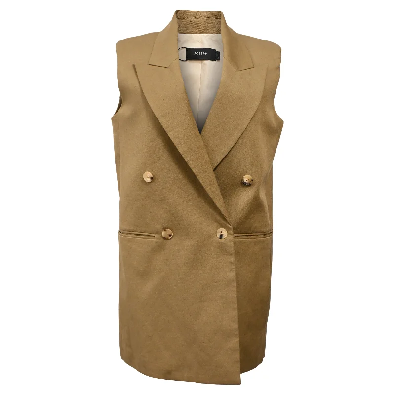 stylish coats for women -Joseph Double-Breasted Sleeveless Vest in Brown Linen